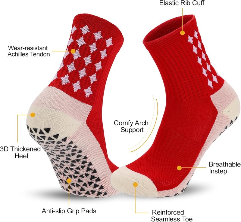 Ultrafun 5 Pairs Mens Grip Soccer Socks Non Slip Cushioned Crew Football Sports Socks - Image 3